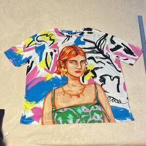 Zara Graphic All‎ Over Print Abstract Artsy Oversized Tshirt